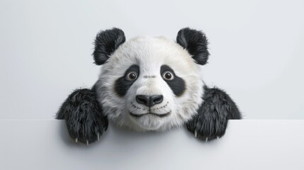 Poster - Cute panda bear holding onto a blank sign, perfect for advertising or promotions