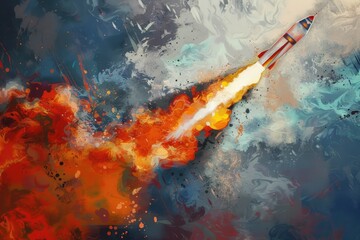 Poster - A dynamic image of a rocket launching into the sky. Ideal for science and technology concepts