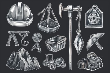 Poster - Collection of construction tools drawn in chalk, suitable for educational and DIY projects