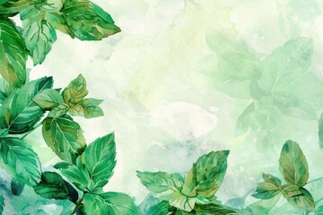 Poster - Beautiful watercolor painting of leaves on a green background. Perfect for nature-themed designs