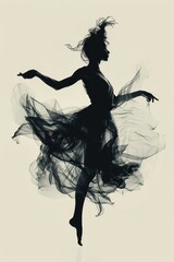 Wall Mural - Female silhouette dances freely in an open space