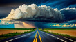 Road and cloudy sky and green grass. Road and cloudy sky with green grass