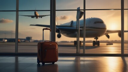 airplan at airport, man flying away from a country, cape billowing in the wind.