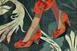 A detailed painting of a woman's legs in high heels. Perfect for fashion or beauty concepts