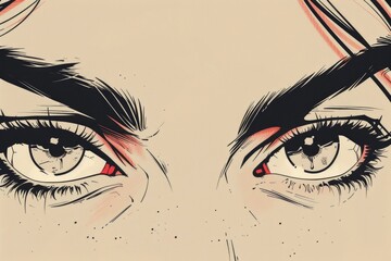 Poster - A close-up shot of a person's eyes with red irises. Suitable for Halloween or horror-themed designs