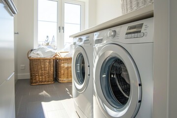 Wall Mural - A washer and dryer in a laundry room, perfect for household appliance concepts