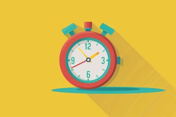 Poster - A red alarm clock on a vibrant yellow background. Perfect for time management concepts