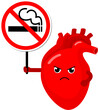 Cartoon heart character human organs holding stop and no smoking sign. Smoking effect on human internal organs. Health care concept. World no tobacco day. illustration.