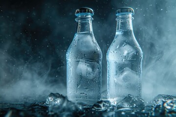 Poster - Two bottles of water sitting on top of ice. Perfect for summer refreshment concepts