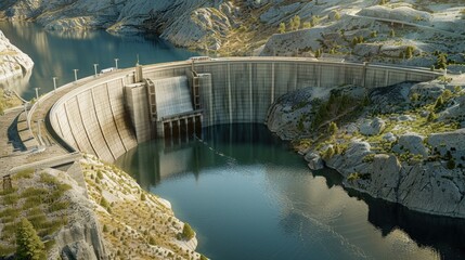 Poster - A large dam with a vast body of water, suitable for infrastructure and environmental themes
