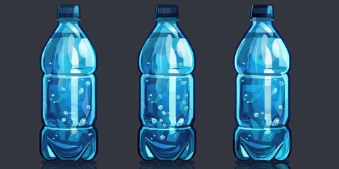 Poster - Three bottles of water on a black background. Suitable for product advertising