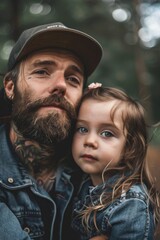 Poster - A man with a beard standing next to a little girl. Suitable for family and parenting concepts