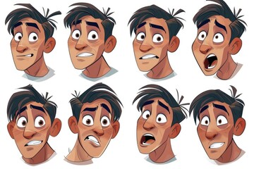 Poster - Collection of cartoon faces showing different expressions, perfect for emoticons or character design