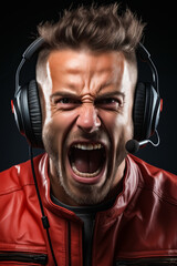 Sticker - Man with headphones on screaming with his mouth open.