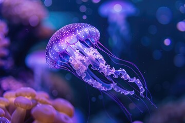 Poster - Underwater scene with jellyfish and fish. Suitable for educational materials