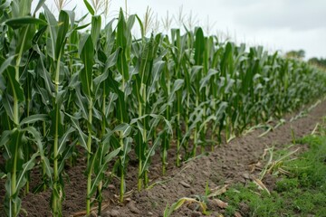 Poster - A row of corn growing in a field. Suitable for agricultural concepts.