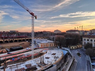 construction site at sunset