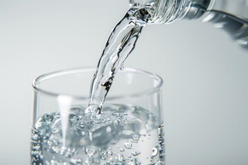 Canvas Print - Water being poured into a glass, suitable for various beverage or health concepts