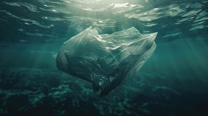 Poster - A plastic bag drifting in the ocean. Suitable for environmental themes