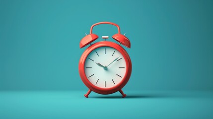 Poster - A red alarm clock sitting on a blue surface, suitable for time management concepts