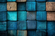 Fondo azul viejo y sucio de madera textura de pared de madera.
Cubos de madera oscura de fondo. Vista frontal. Espacio de copia libre.
