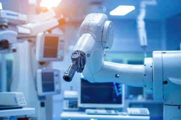Aufkleber - A high-tech robotic arm in a hospital setting. Suitable for medical and technology concepts