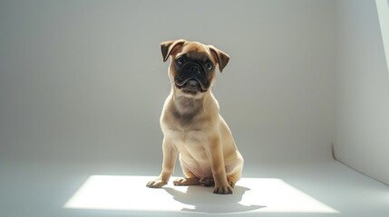 Aufkleber - A small dog sitting on a white surface, suitable for various pet-related concepts