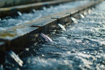Poster - Close up of a train track near a body of water. Suitable for transportation or travel concepts