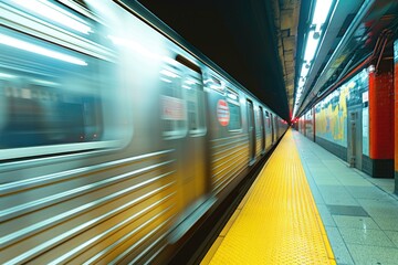Aufkleber - Subway train passing through a busy station, suitable for transportation concepts