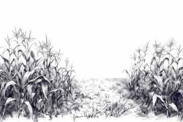 Poster - Detailed black and white drawing of a corn field. Suitable for agricultural concepts