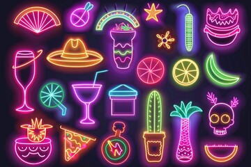Aufkleber - Vibrant neon lights shining in the urban landscape, perfect for advertising or nightlife concepts