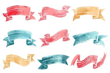Poster - Colorful watercolor banners and ribbons set for various design projects