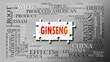 Ginseng as a complex subject, related to important topics. Pictured as a puzzle and a word cloud made of most important ideas and phrases related to ginseng. ,3d illustration