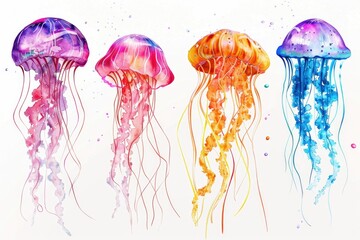 Poster - A group of jellyfish floating in the water, suitable for marine life concepts