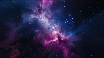 Poster - A stunning purple and blue nebula with stars in the background. Perfect for astronomy and space-related projects