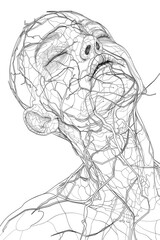 Poster - A drawing of a man's face with lines emanating from it. Suitable for technology or innovation concepts