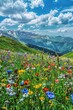 Bright colors, nature, vast grasslands, colorful flower seas, red, yellow, blue, and other colors of flowers, mountain slopes, 