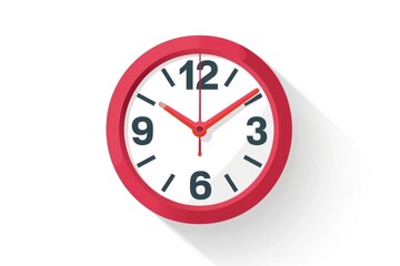 Poster - A red clock with black numbers on a white background. Suitable for time management concepts