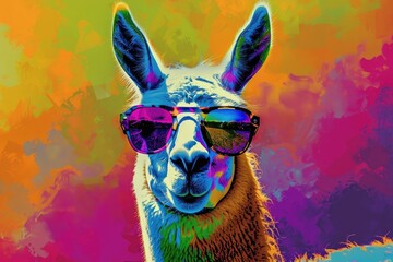 Aufkleber - Close up of a llama wearing sunglasses, perfect for animal lovers and travel blogs