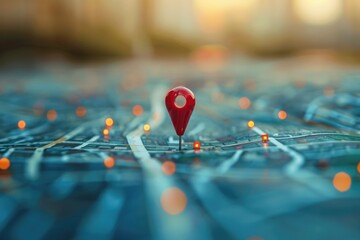Fototapete - A map with a red pin marking a location. Suitable for travel and navigation concepts