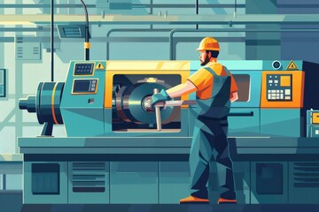 Poster - A man working on a machine in a factory. Suitable for industrial concepts