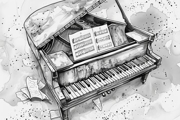 Poster - Detailed illustration of a grand piano. Suitable for music-related designs