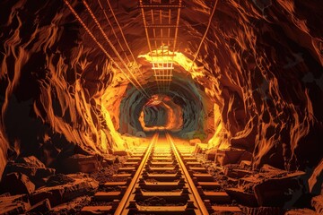 Poster - A train moving through a dark tunnel. Suitable for transportation concepts