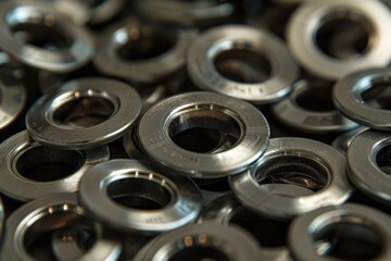 Poster - A close-up shot of a bunch of metal rings. Suitable for industrial, jewelry, or fashion concepts