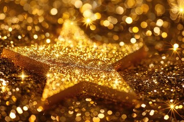 Poster - A beautiful gold star with sparkling lights in the background, perfect for holiday designs