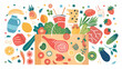 Fresh Food in a paper bag illustration in flat style