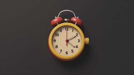 Poster - A vibrant alarm clock against a sleek black background. Perfect for time management concepts