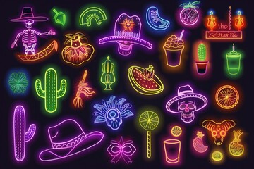 Sticker - Neon signs on black background, suitable for urban-themed designs