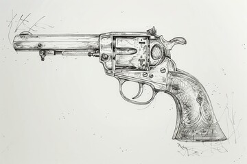 Poster - Drawing of a revolver on a plain white background. Suitable for firearms or crime-related concepts