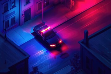 Poster - Aerial view of a police car on a city street, suitable for law enforcement concepts